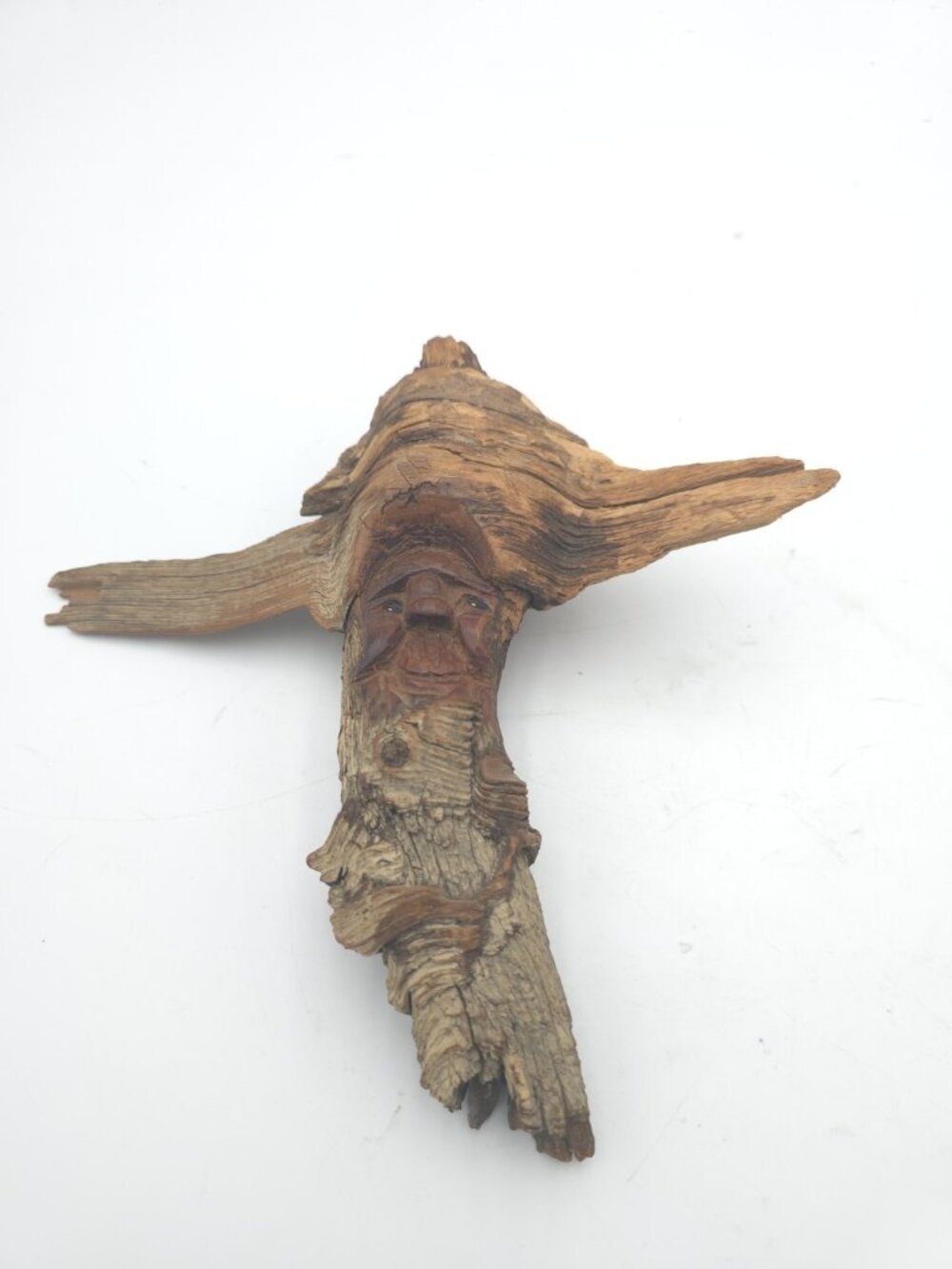 Vintage Hand Carved Wood Tree Spirit Forest Man Face Natural Driftwood Folk Art